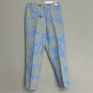 NWT Sigrid Olsen Blue and Tan Floral Linen Blend Tapered Pants Women’s Size 4
